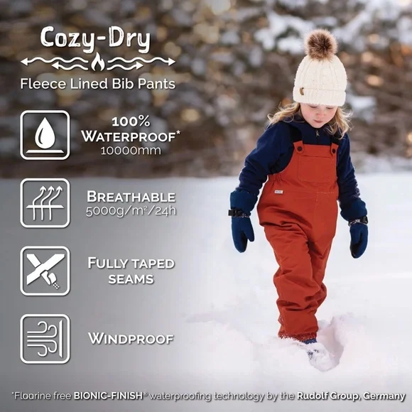 Kids Fleece Lined snow Rain Overalls Bibs - Picture 3 of 5